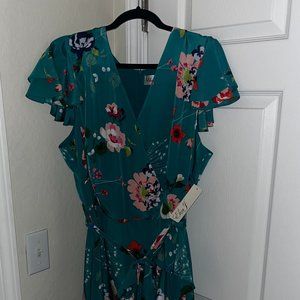 Eliza J V-Neck Floral Print Wrap Dress 20w